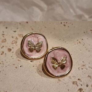 New Anthro 18k Gold stainless steel butterfly gold Purple coin round studs